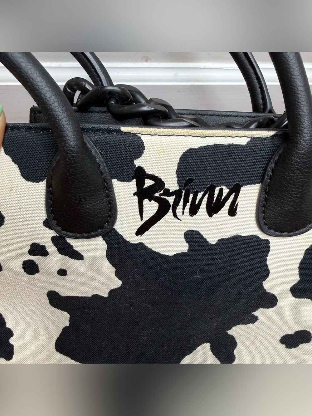 Black & White Cow-Print Canvas Shoulder Bag - Picture 5 of 10